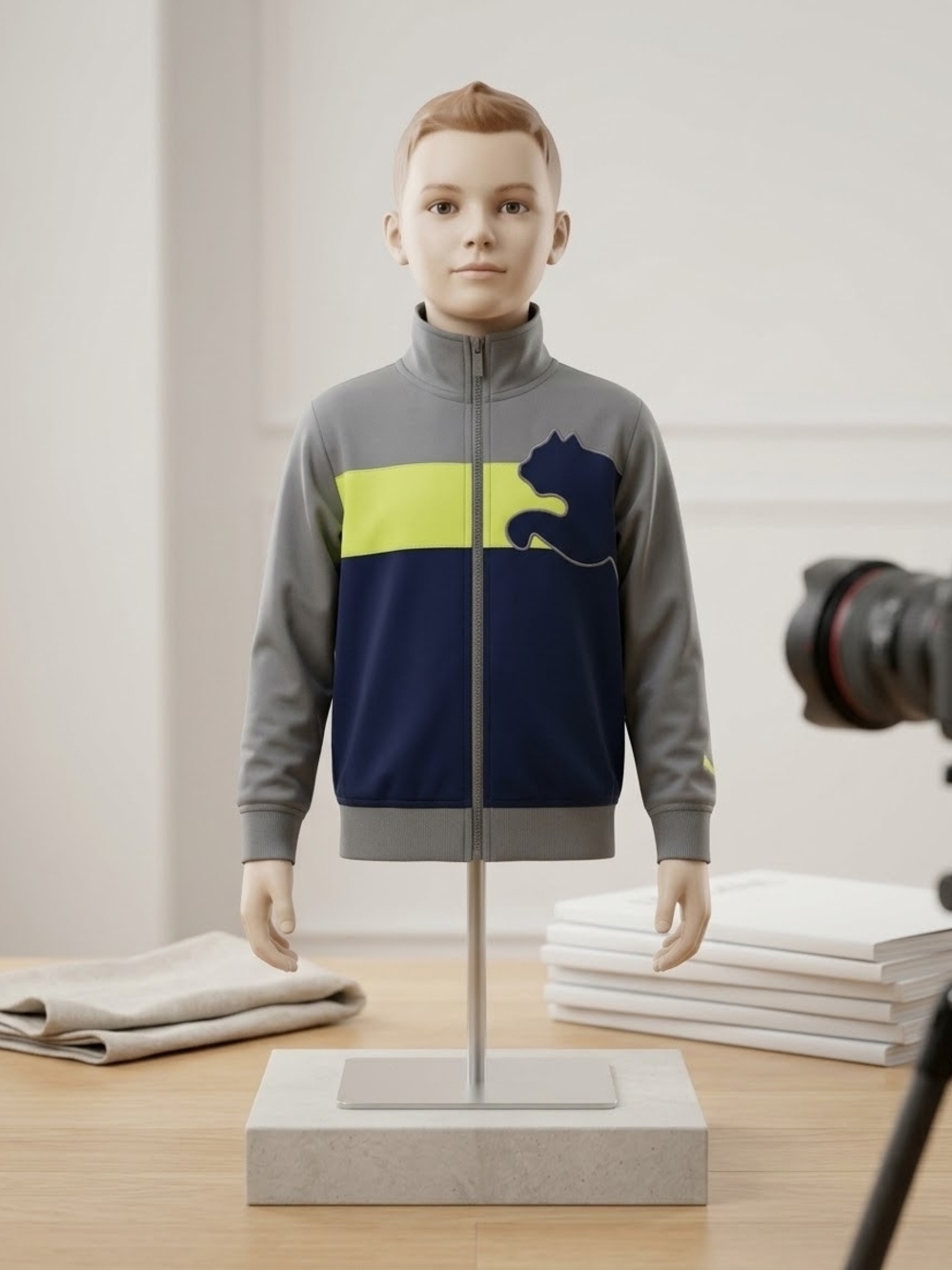 Puma Kids Gray, Navy & Neon Yellow Zip Track Jacket Boys Size 4 Like New